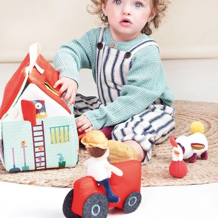 Lilliputiens, rozkładany domek Farma z 6 zwierzątkami, rolnikiem i traktorem, 18 m+