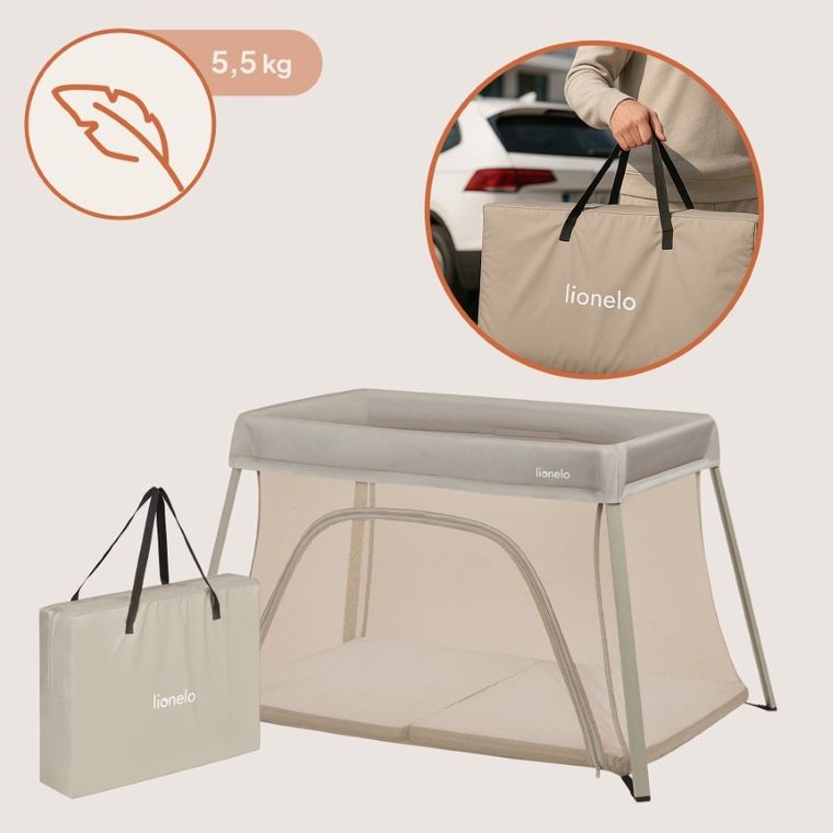 Lionelo, Alice, łóżeczko turystyczne, 3w1, Beige Olive