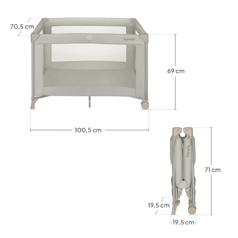 Lionelo, Amelie, kompaktowe łóżeczko turystyczne, beige sand