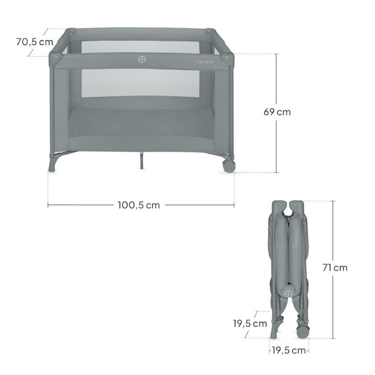 Lionelo, Amelie, kompaktowe łóżeczko turystyczne, grey concrete