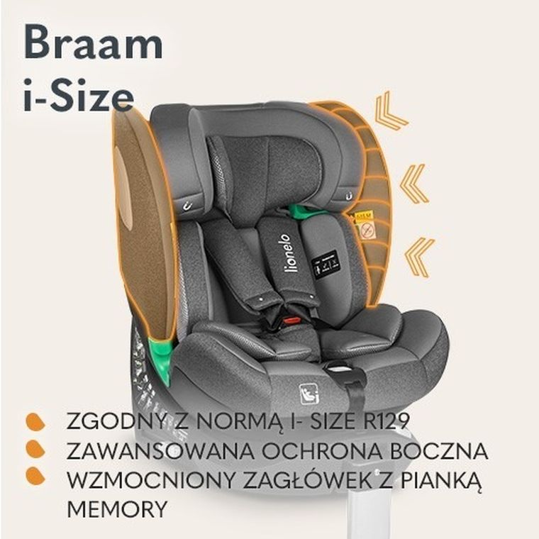 Lionelo, Braam, fotelik samochodowy, 40-150 cm, Grey Stone