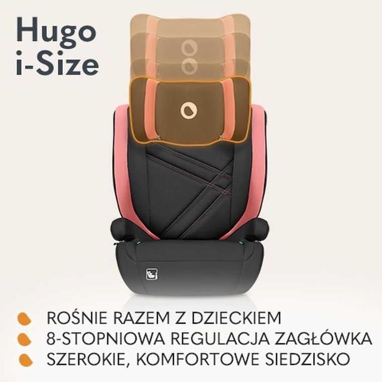 Lionelo, Hugo, I-size, fotelik samochodowy, Pink Baby, 100-150 cm