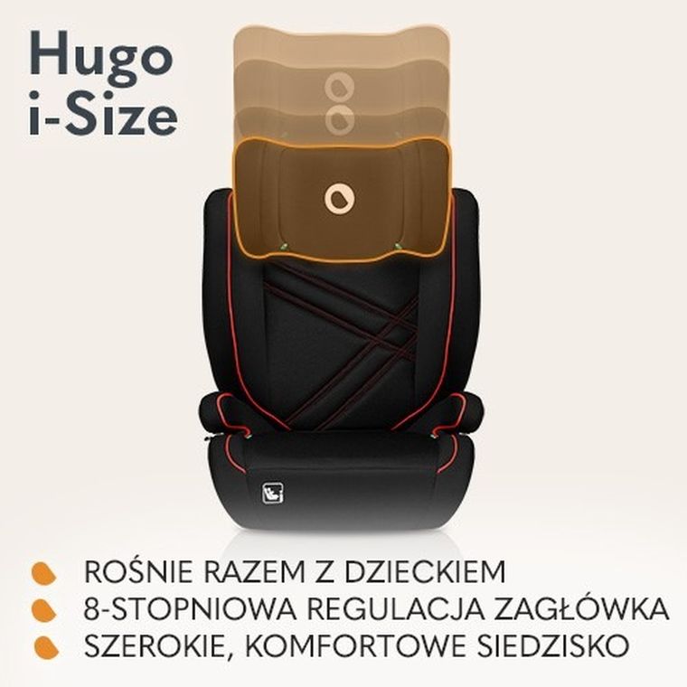Lionelo, Hugo, I-size, fotelik samochodowy, Sporty Black Red, 100-150 cm