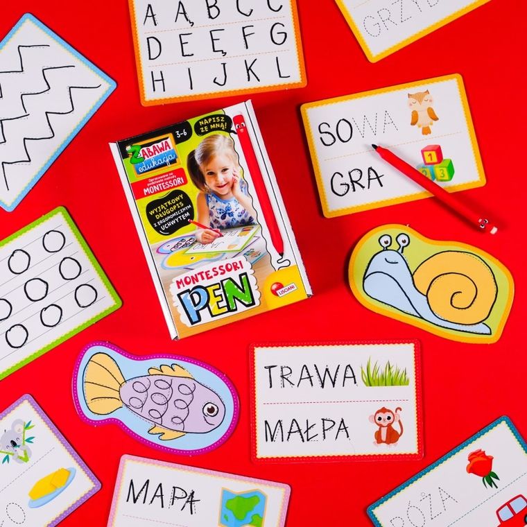 Lisciani, Montessori Pen, długopis z 32 tabliczkami, zestaw edukacyjny