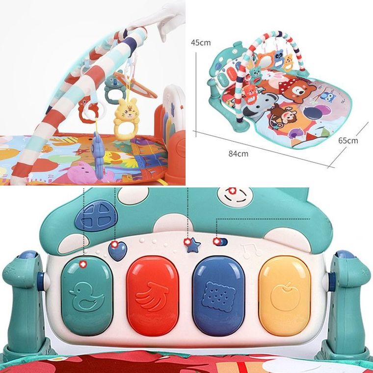 Mata edukacyjna dla niemowląt z pianinem, zielona