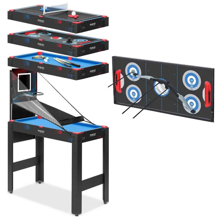 Neo-Sport + stół do gier 5w1: cymbergaj + ping-pong + bilard + koszykówka + łuk z tarczą