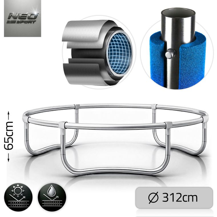 Neo-Sport, trampolina ogrodowa z siatką wewnętrzną i drabinką, 10ft/312 cm