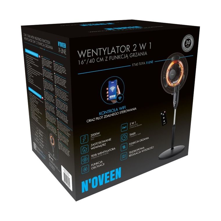 N'oveen, wentylator 2w1 z funkcją grzania, F740 16”/40cm