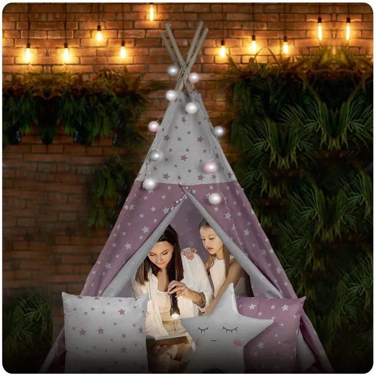 Nukido, namiot tipi dla dzieci ze światełkami, różowy w gwiazdki