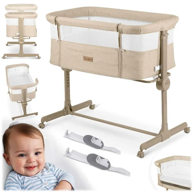 Nukido, NK-243, łóżeczko turystyczne składane, dostawka, beżowe