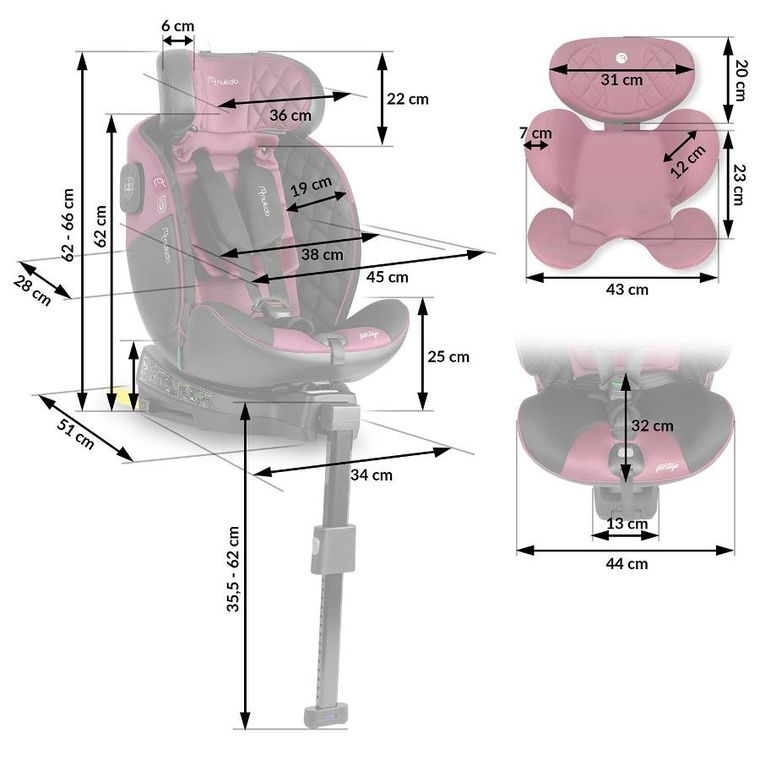 Nukido, Prestige Line, fotelik samochodowy, czarno-różowy, 0-36 kg
