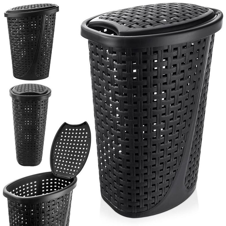 Orion, kosz na pranie z pokrywą, czarny, 45 l, 41-32-61 cm