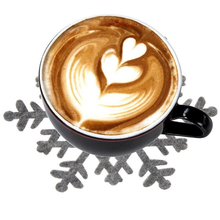 Orion, podstawka pod kubek, filcowa, szary płatek śniegu, 6 szt., 13.5 cm