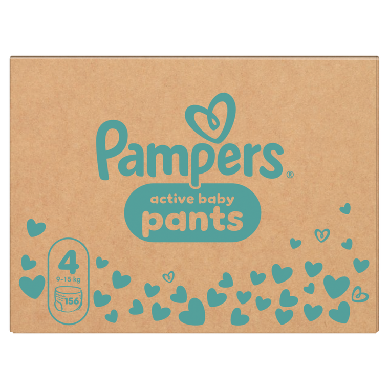 Pampers, Active Baby, pieluchomajtki, rozmiar 4, 9-15 kg, 156 szt.