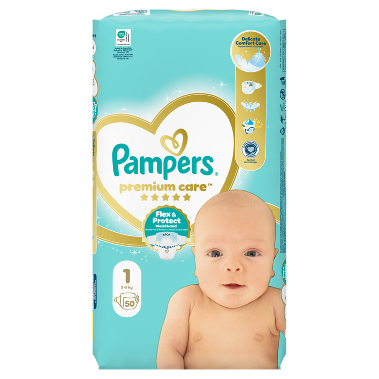 Pampers, Premium Care, pieluchy jednorazowe, rozmiar 1, 2-5kg, 50 szt.
