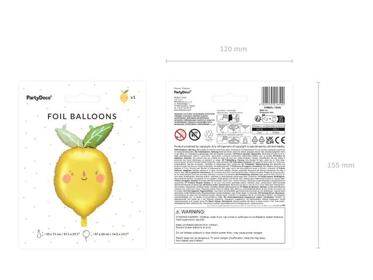 PartyDeco, balon foliowy, cytrynka, 50-75 cm