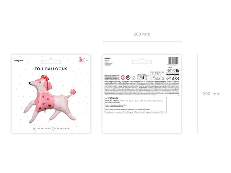 PartyDeco, balon foliowy Pudel, 119-108 cm, mix, 1 szt.