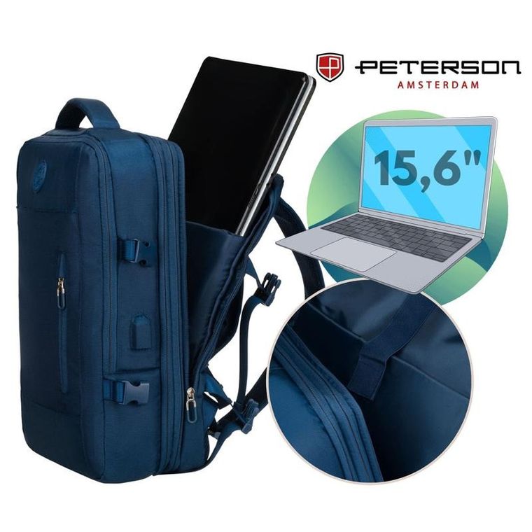 Peterson, plecak podróżny z portem USB, granatowy