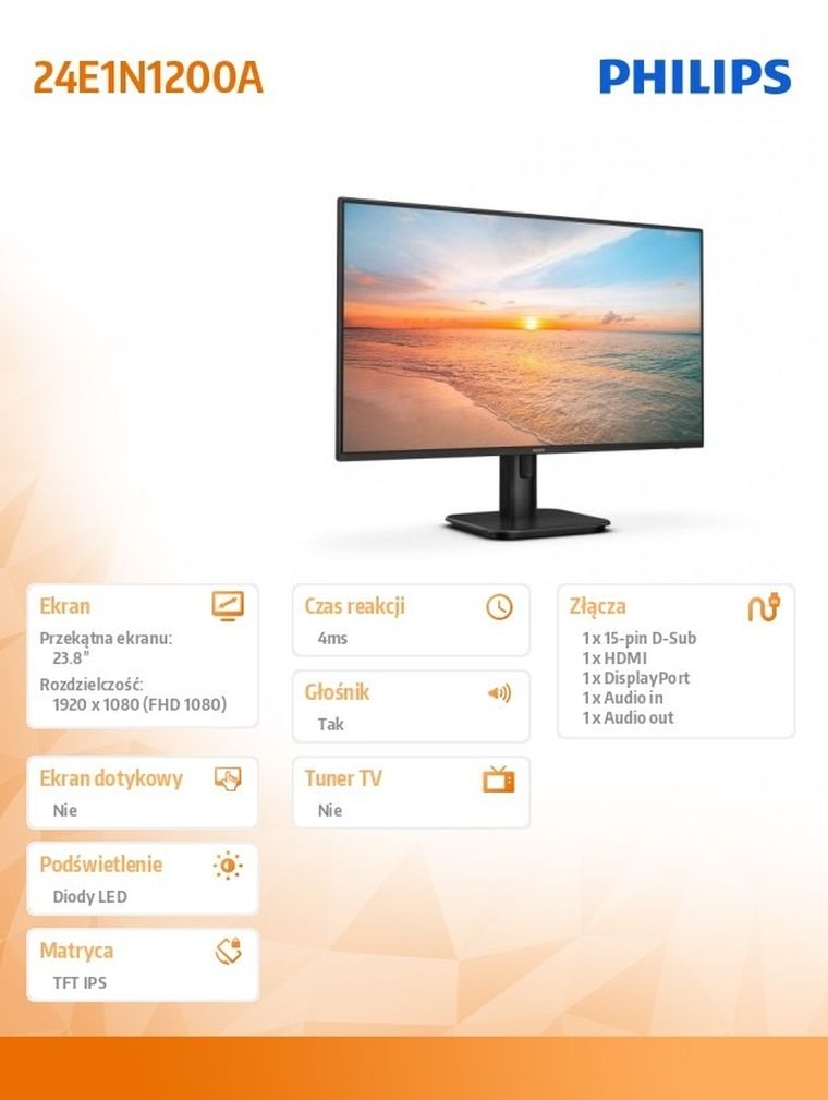 Philips, monitor, LED, 24", 24E1N1200A/00, 120Hz