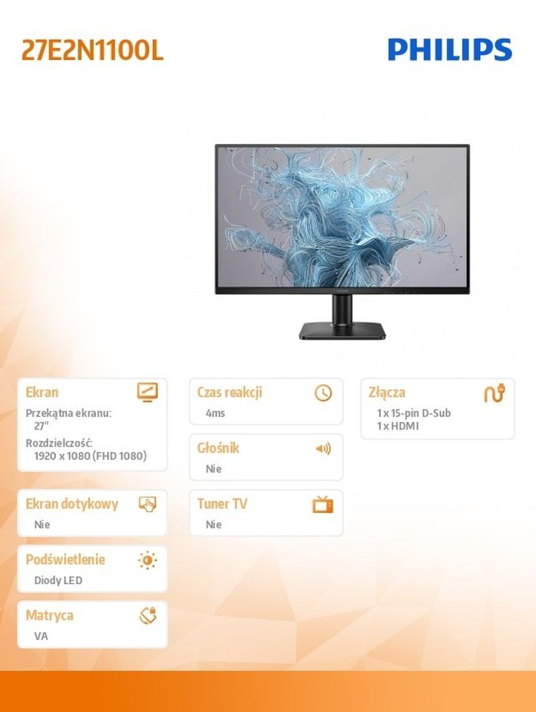 Philips, monitor, LED, 27", 27E2N1100L/00, 100Hz