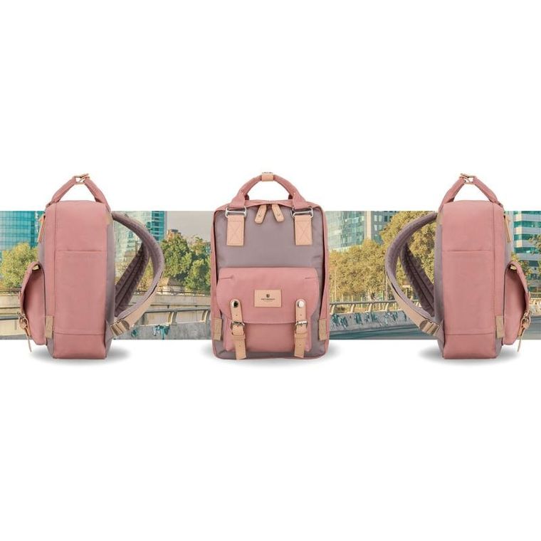 Plecak miejski, różowo-szary, Peterson