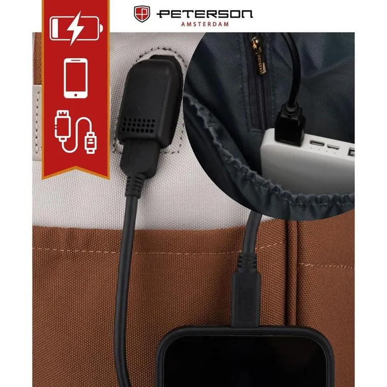 Plecak na latopa, beżowo-brązowy, Peterson