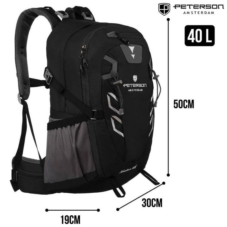 Plecak turystyczny z pokrowcem przeciwdeszczowym, czarny, Peterson