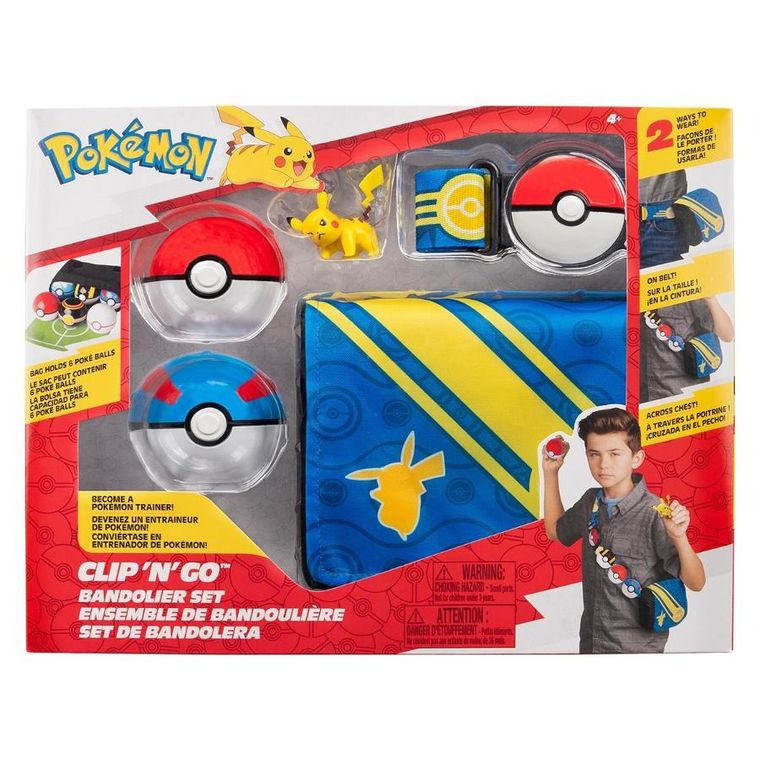 Pokemon, Clip 'N' Go Bandolier Set, Pikachu, pas trenera, zestaw z torbą i figurką