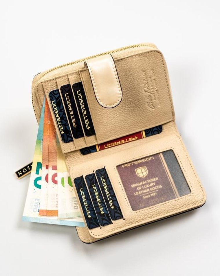Portfel, beżowy, skórzany, Peterson