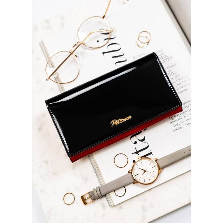 Portfel, czarno-czerwony, skórzany, Peterson