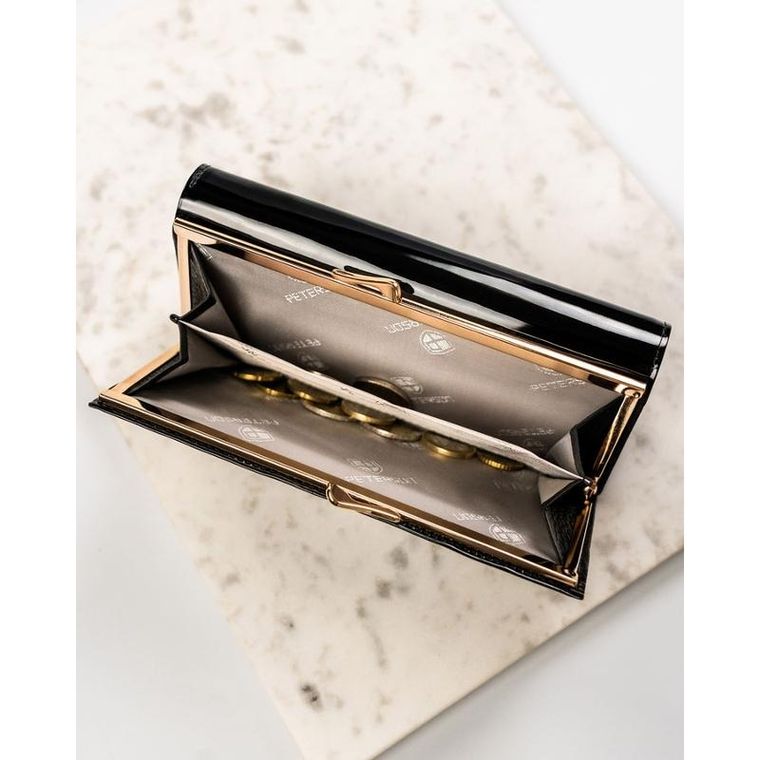 Portfel, czarno-złoty, skórzany, Petereson