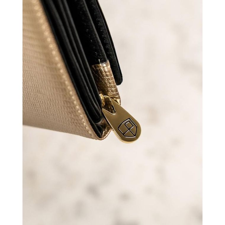 Portfel, czarno-złoty, skórzany, RFID, Peterson