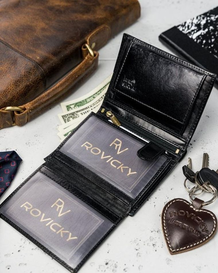 Portfel, czarny, skórzany, RFID, Rovicky