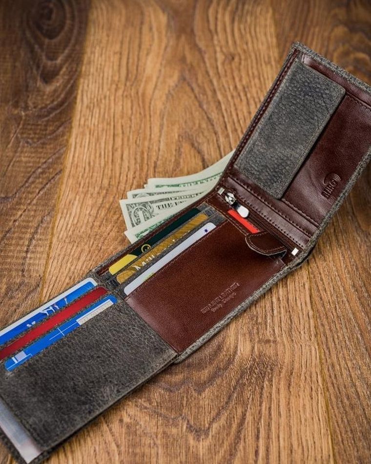 Portfel, szary, skórzany, Forever Young