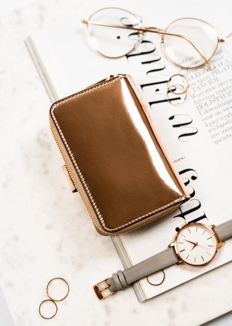 Portfel, złoty, skórzany, Peterson