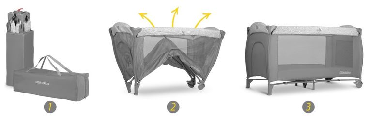 Ricokids, łóżeczko turystyczne z materacem i torbą, jasnoszare