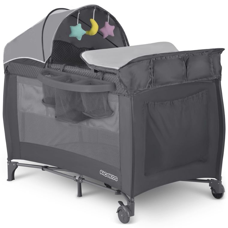 Ricokids, łóżeczko turystyczne z materacem i torbą, szare