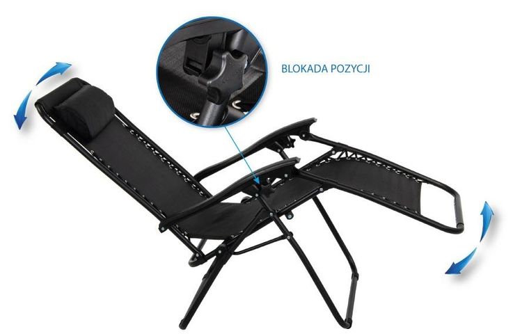 Saska Garden, składany leżak ogrodowy, czarny, 175-52/65-107 cm