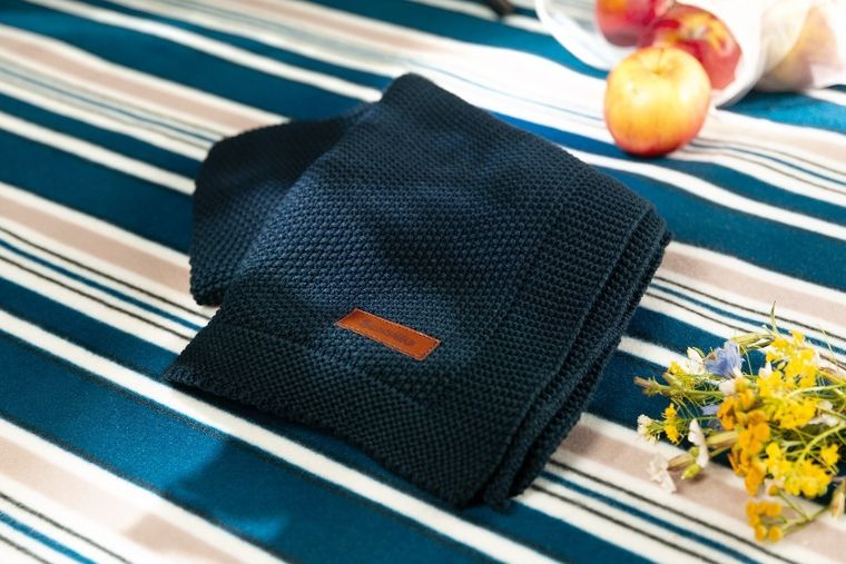 Sensillo, kocyk dziergany, bawełniany, granatowy, 100-80 cm