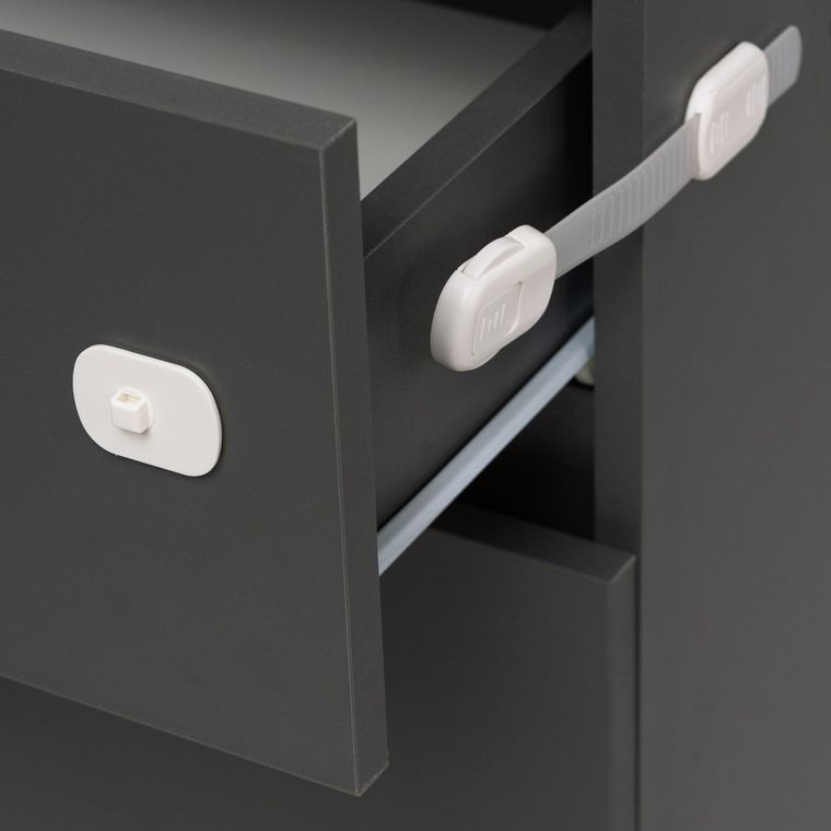 Sipo, zestaw zabezpieczeń do szaf i szuflad z podwójnym przyciskiem i regulacją, 6 szt.