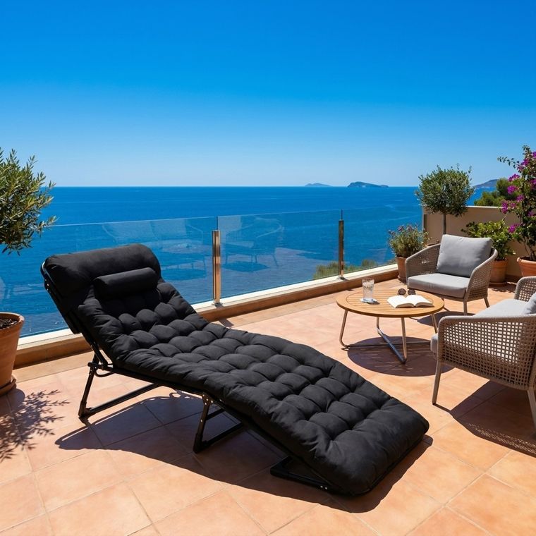 Składane łóżko turystyczne z materacem, czarne, 68-200 cm