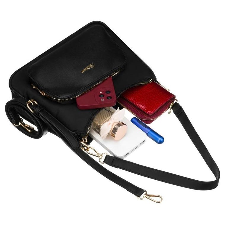 Torebka listonoszka, czarna, skóra ekologiczna, Peterson