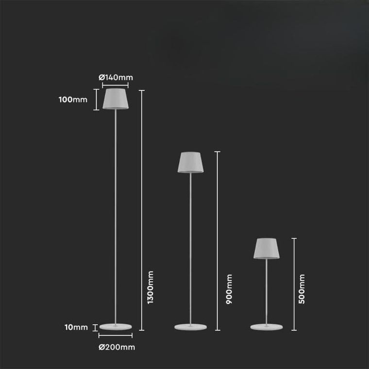 V-tac, lampa podłogowa LED, biała, ładowalna, 3000K, 4W