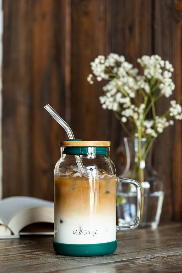 Vialli Design, słoik ze słomką, 600 ml, zielony Fuori