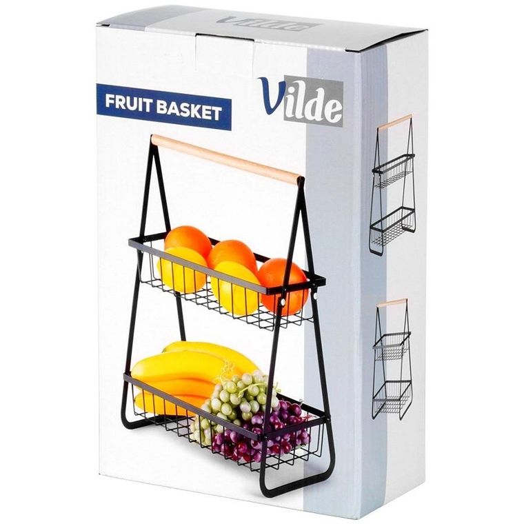 Vilde, koszyk na owoce, metalowy, 2-poziomowy, czarny