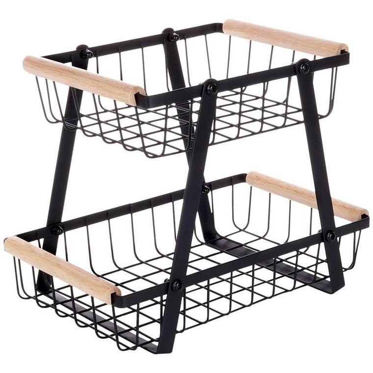 Vilde, koszyk na owoce, metalowy czarny, 2-poziomowy