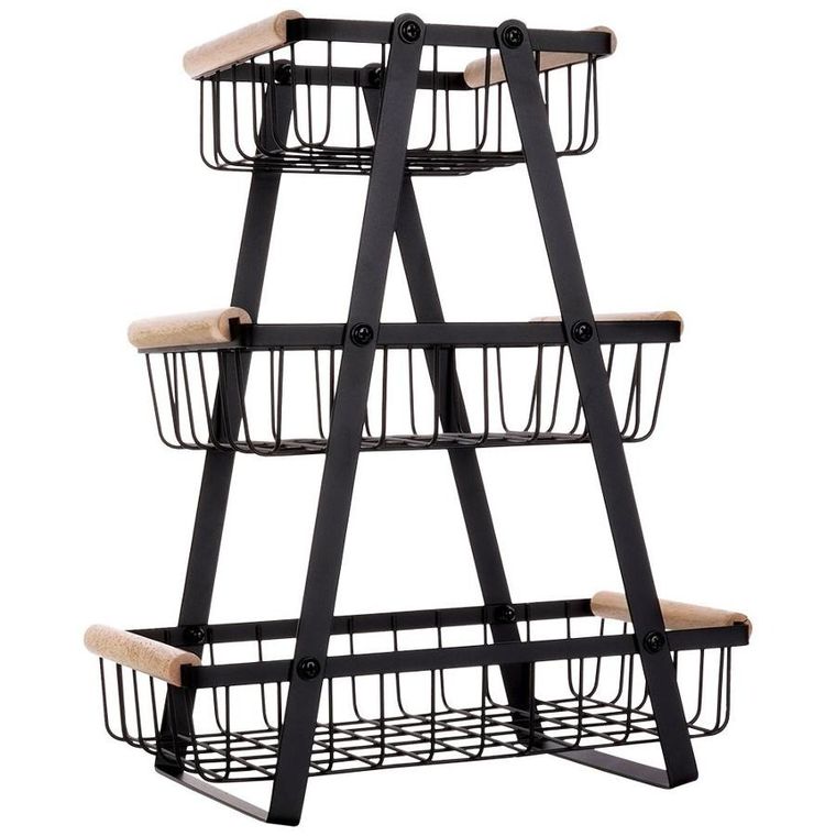 Vilde, koszyk na owoce, metalowy czarny, 3-poziomowy