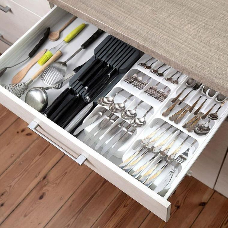 Vilde, organizer do szuflady na noże kuchenne, szary, 39-14.5-7.5 cm