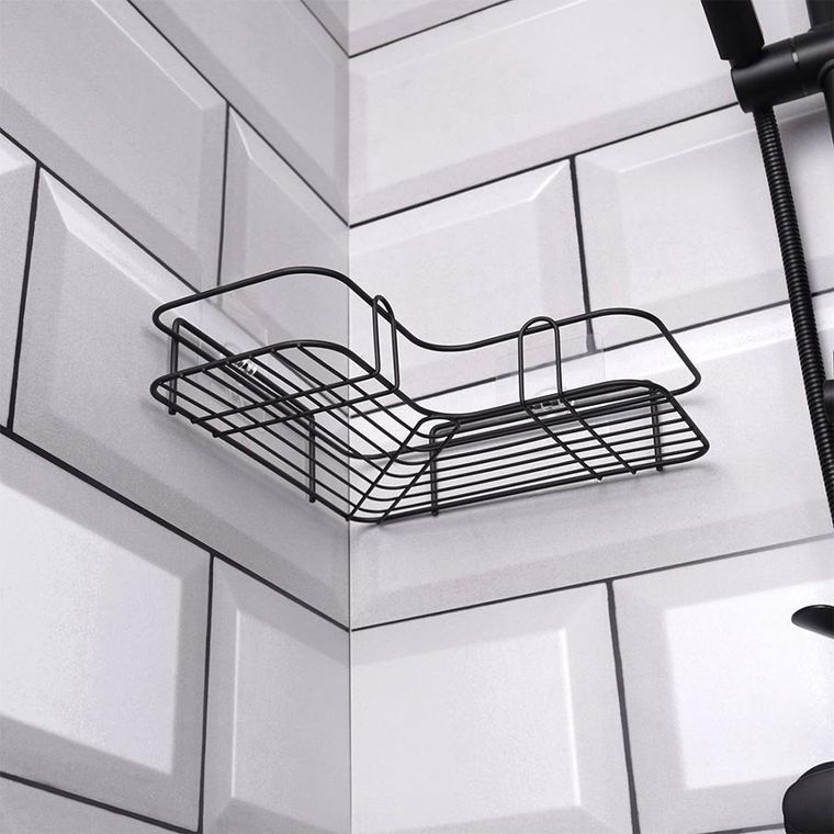 Vilde, półka pod prysznic, metalowa czarna, przyklejana, 26.5-26.5-6.5 cm