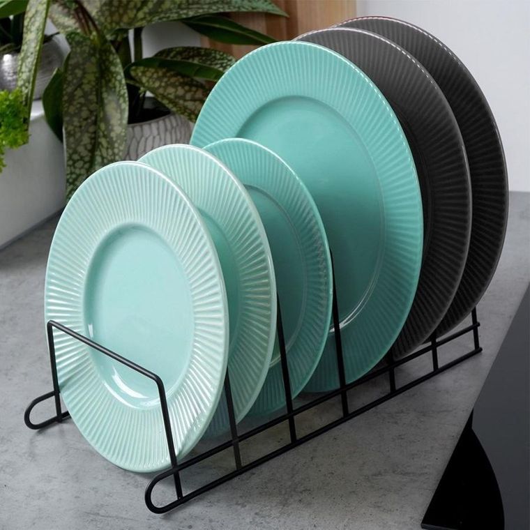 Vilde, stojak na pokrywki i talerze, metalowy, czarny, 34-18-18 cm